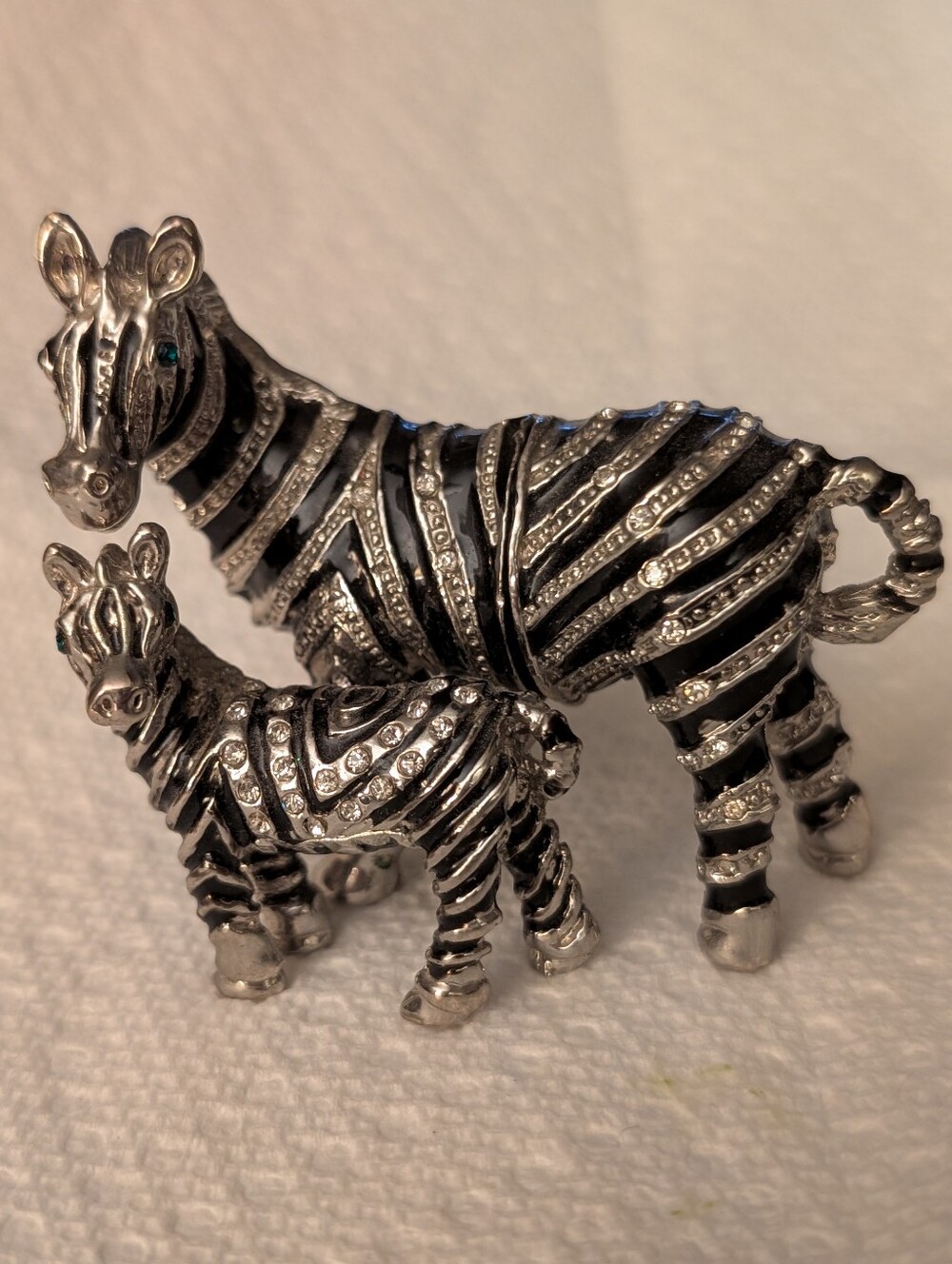 Silver Zebra Mom Baby Crystal Trinket Box Figurine